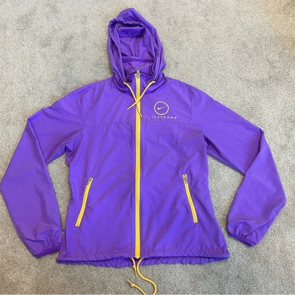Nike Livestrong purple yellow full zip hooded athletic sports windbreaker Sz M - Picture 7 of 15